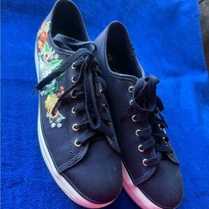 Keds Navy Sneakers with Colorful Floral Embroidery